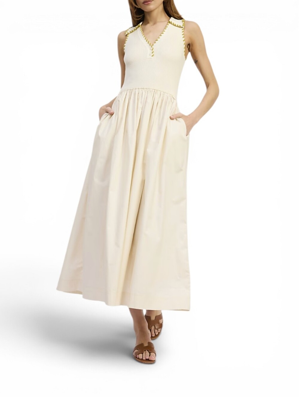 En Saison Cypress Drop Waist Cotton Maxi Dress In Ivory NWOT